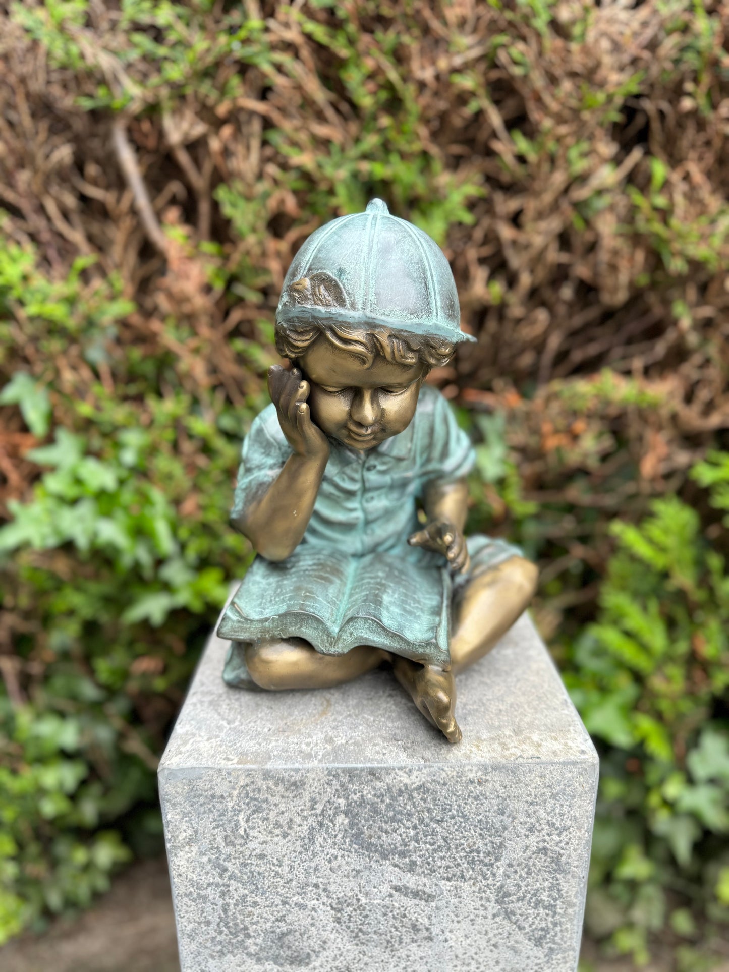 Boy Reading a Book – Bronze Sculpture. 25x24x29cm - 6.6Kg