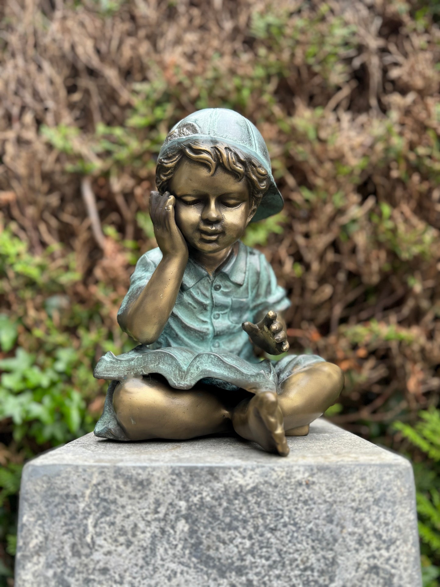 Boy Reading a Book – Bronze Sculpture. 25x24x29cm - 6.6Kg