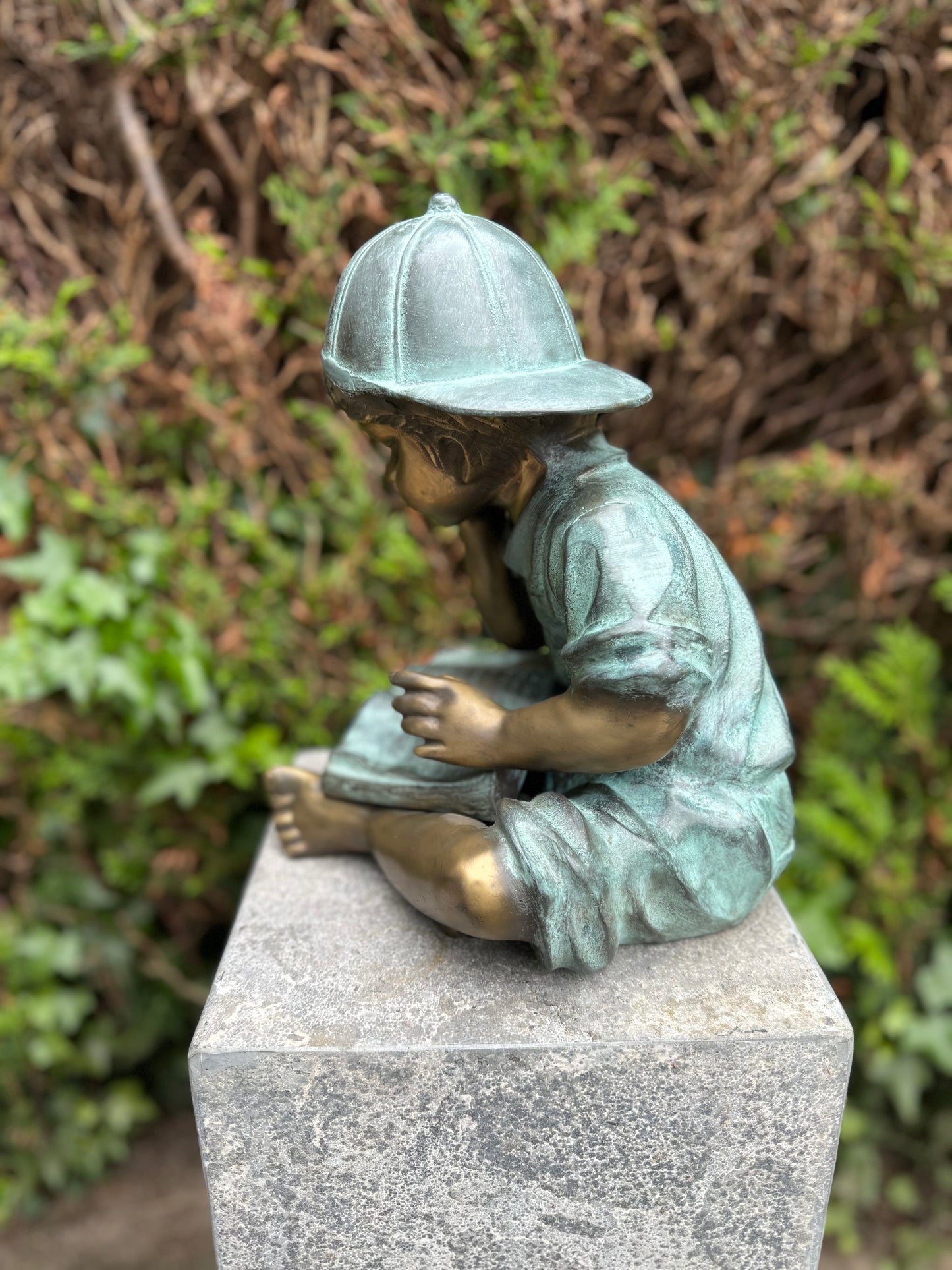 Boy Reading a Book – Bronze Sculpture. 25x24x29cm - 6.6Kg