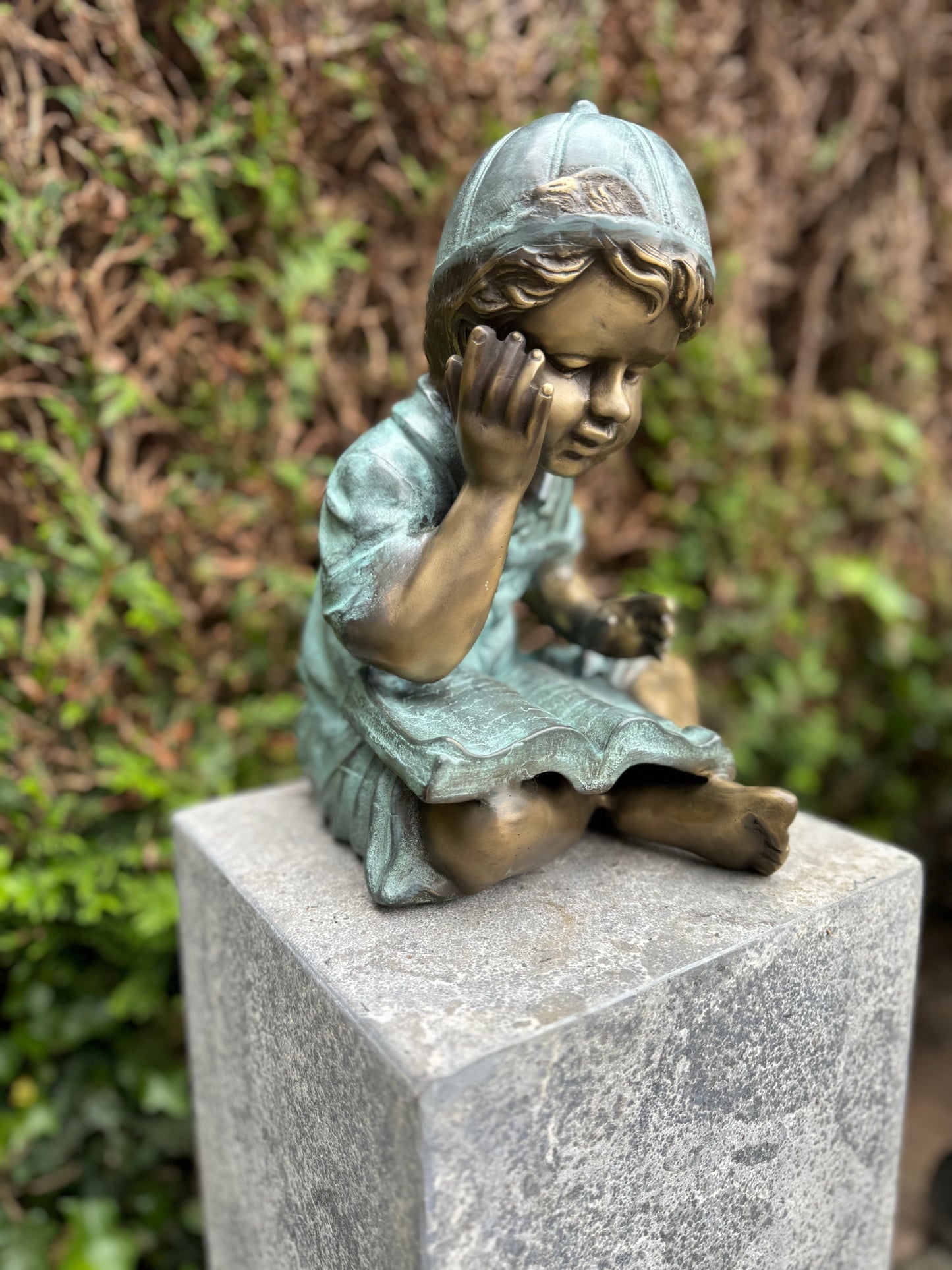 Boy Reading a Book – Bronze Sculpture. 25x24x29cm - 6.6Kg