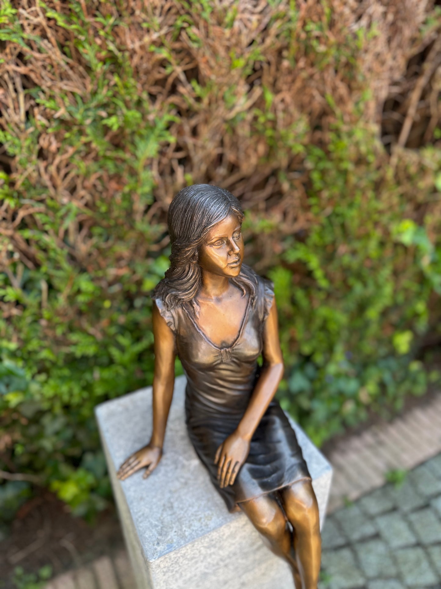 Seated Girl in Thought – Bronze Sculpture. 28x24x55cm - 6Kg