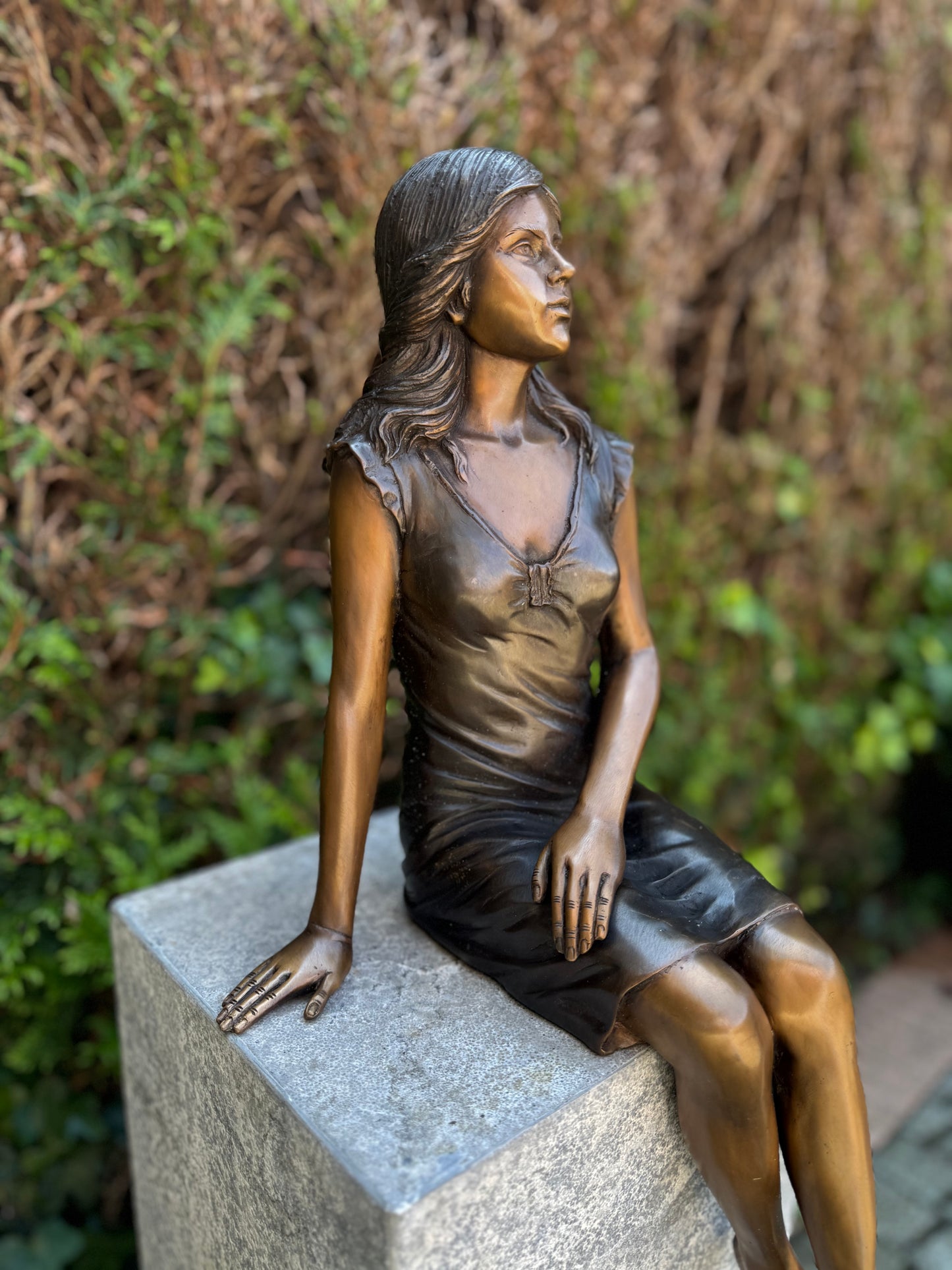 Seated Girl in Thought – Bronze Sculpture. 28x24x55cm - 6Kg
