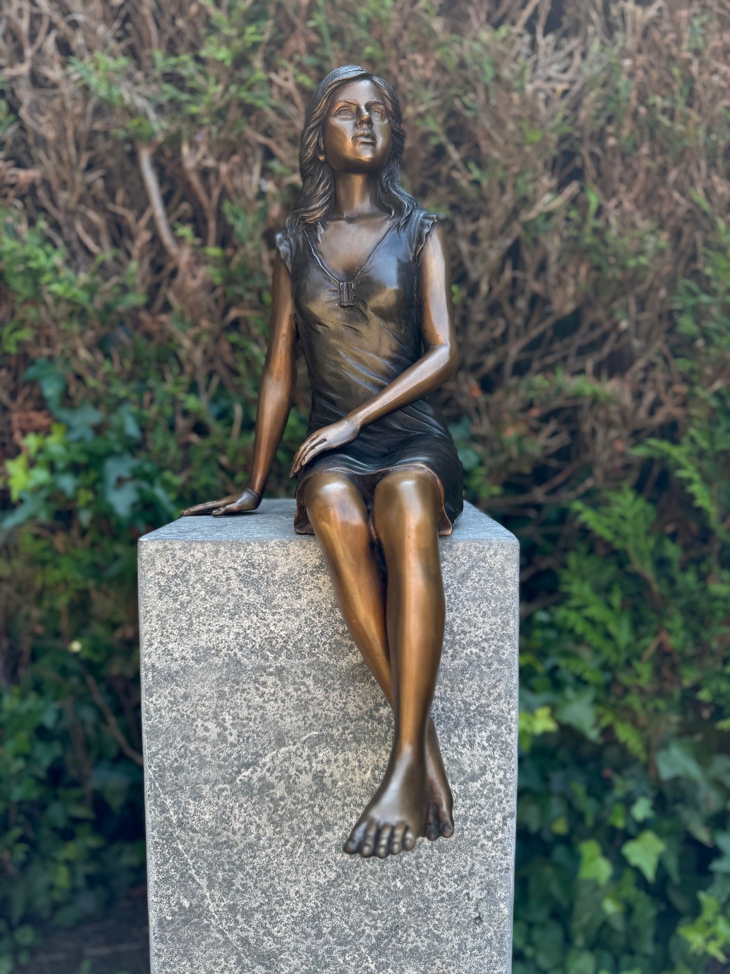 Seated Girl in Thought – Bronze Sculpture. 28x24x55cm - 6Kg