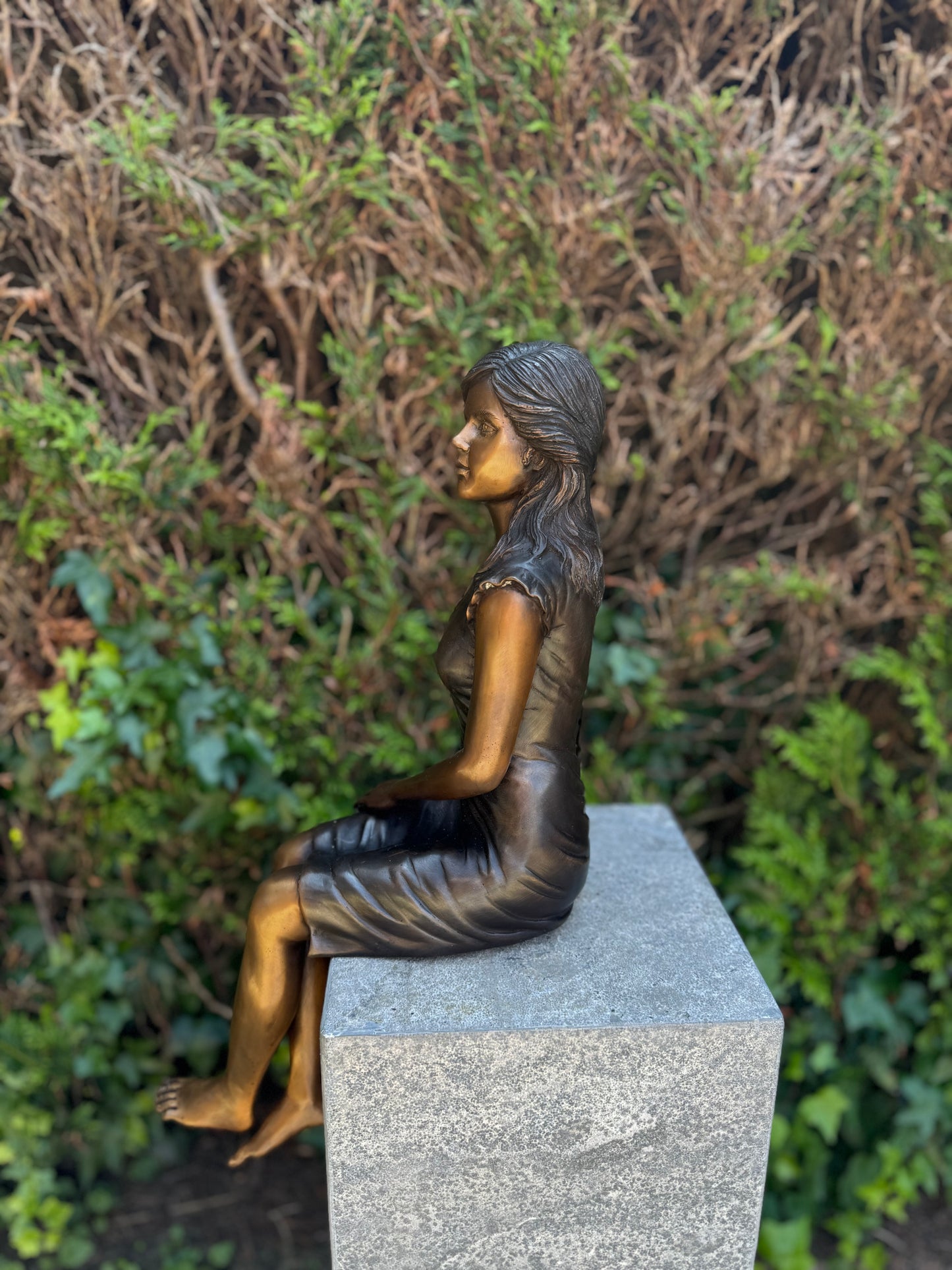Seated Girl in Thought – Bronze Sculpture. 28x24x55cm - 6Kg