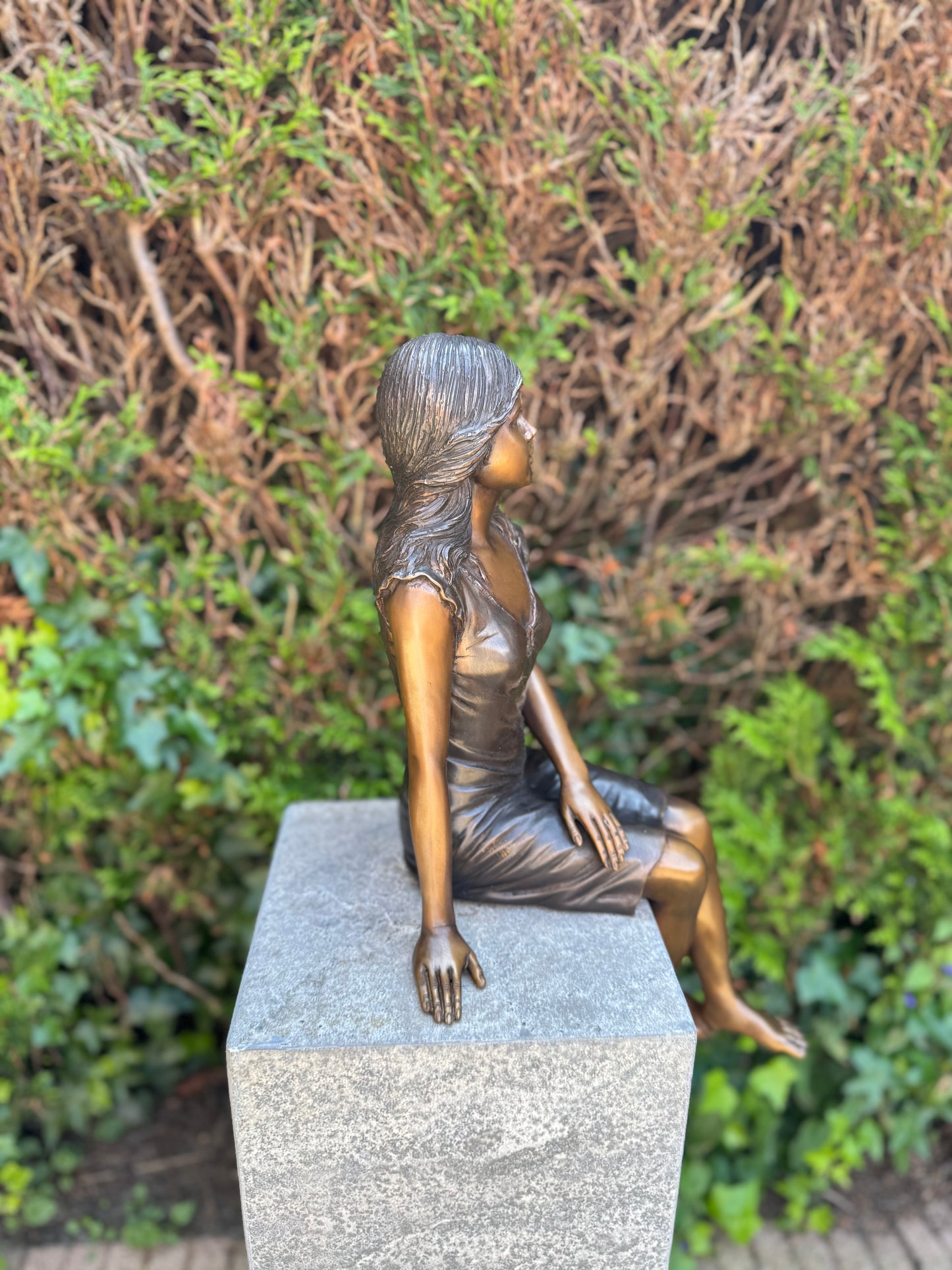 Seated Girl in Thought – Bronze Sculpture. 28x24x55cm - 6Kg