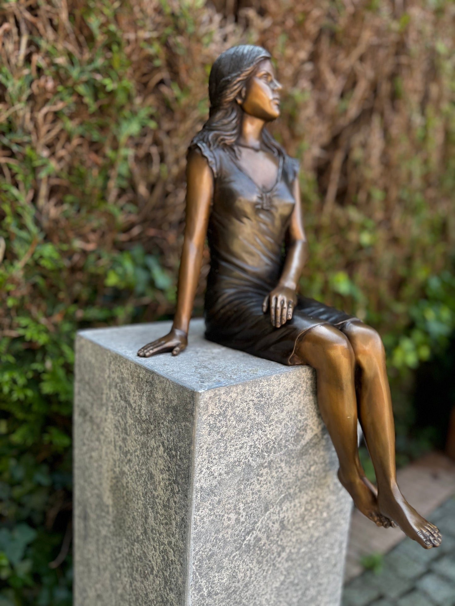 Seated Girl in Thought – Bronze Sculpture. 28x24x55cm - 6Kg