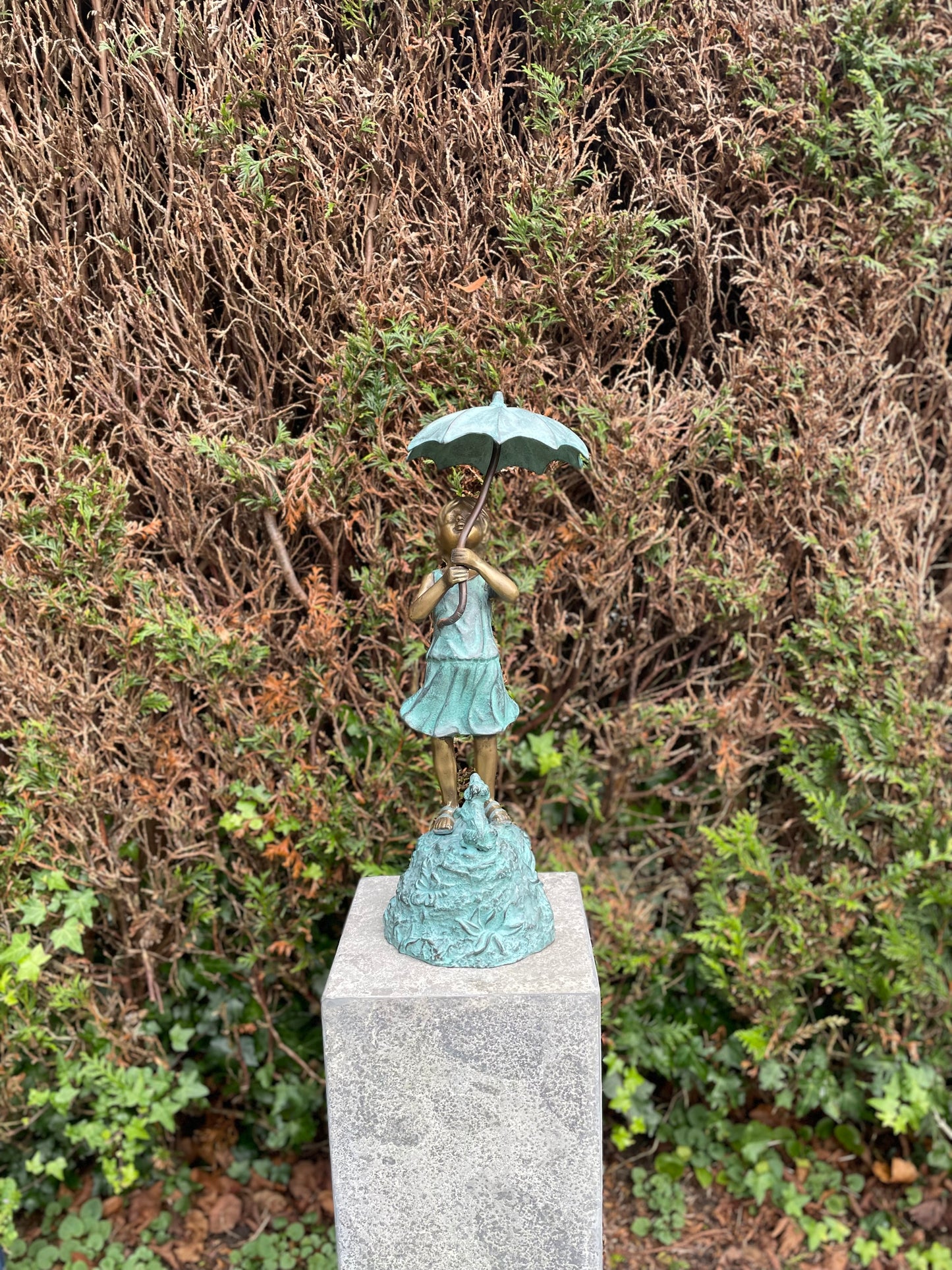 Girl with Umbrella – Bronze Sculpture. 22x18x50cm - 5.5Kg