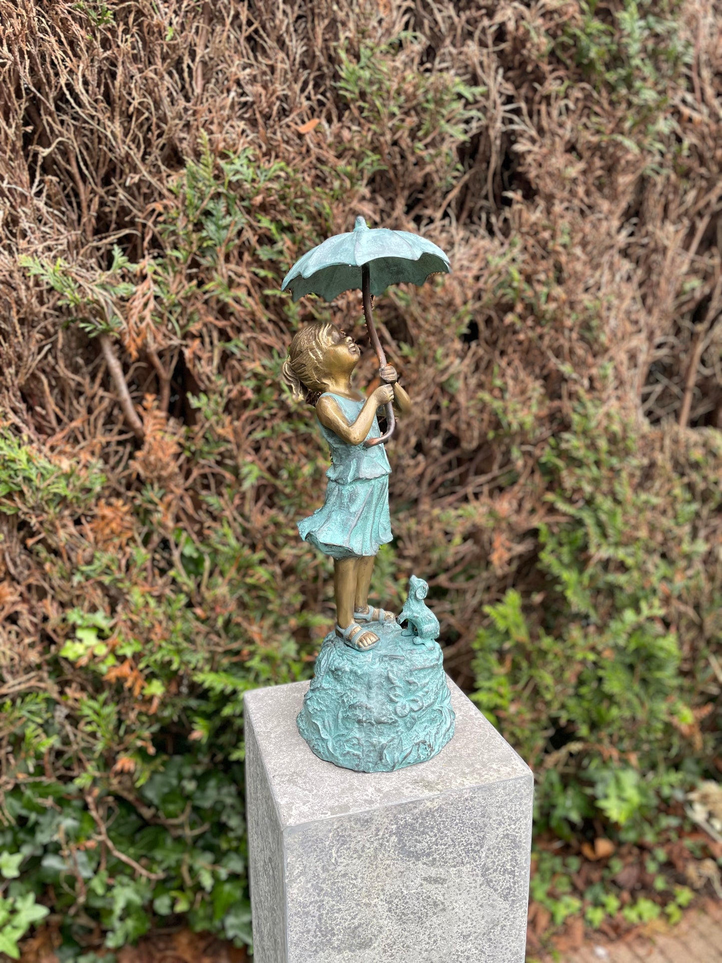 Girl with Umbrella – Bronze Sculpture. 22x18x50cm - 5.5Kg
