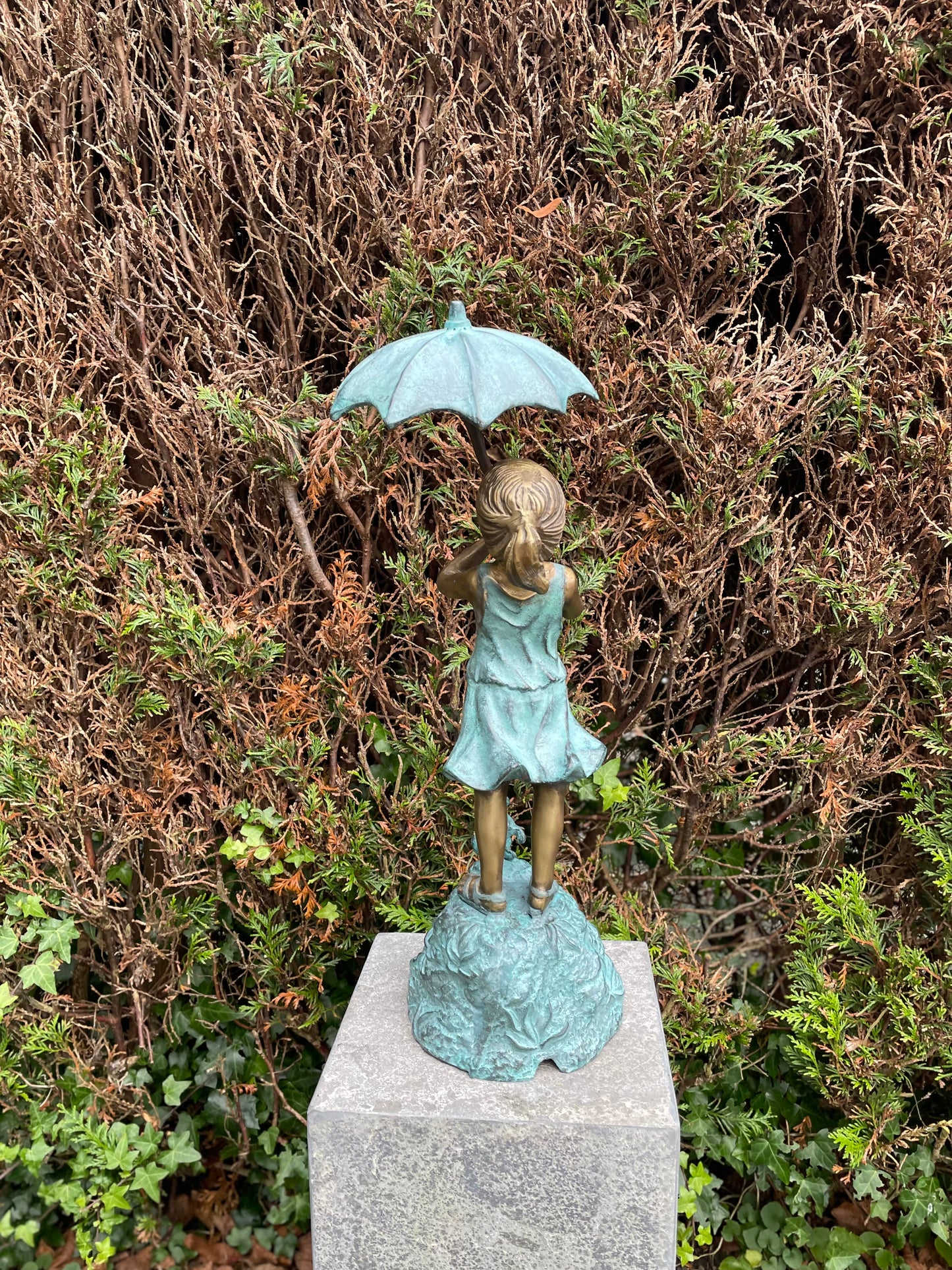 Girl with Umbrella – Bronze Sculpture. 22x18x50cm - 5.5Kg