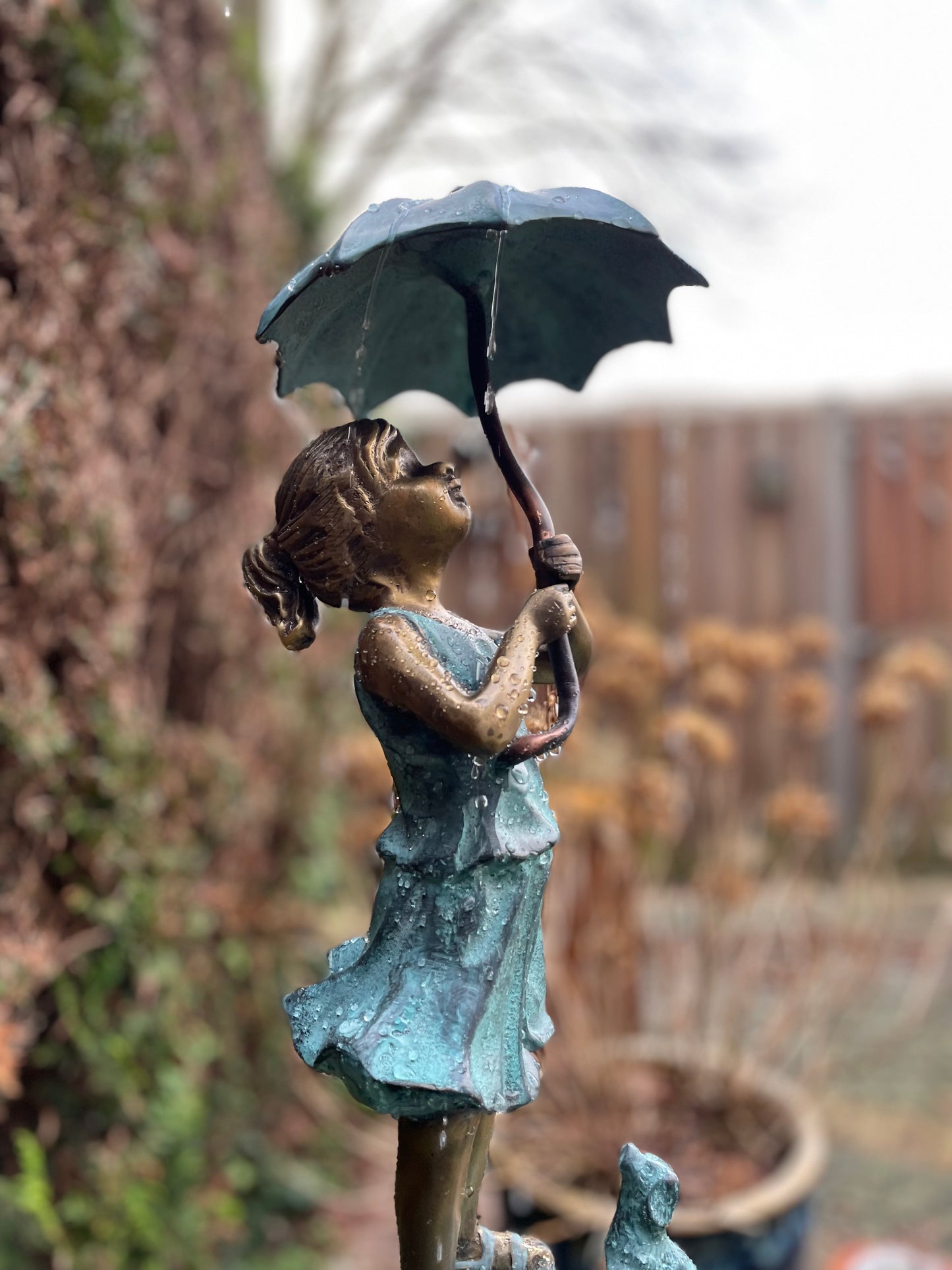 Girl with Umbrella – Bronze Sculpture. 22x18x50cm - 5.5Kg