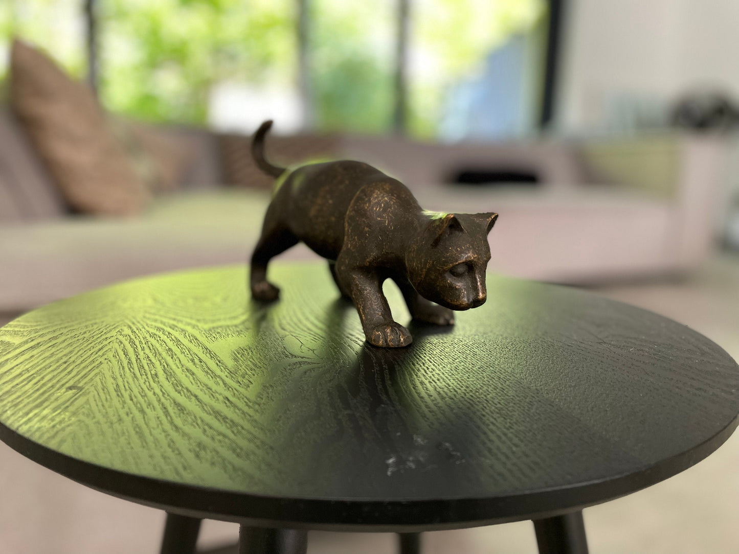 Playful Stalker Cat – Bronze Sculpture. 23x8x13cm