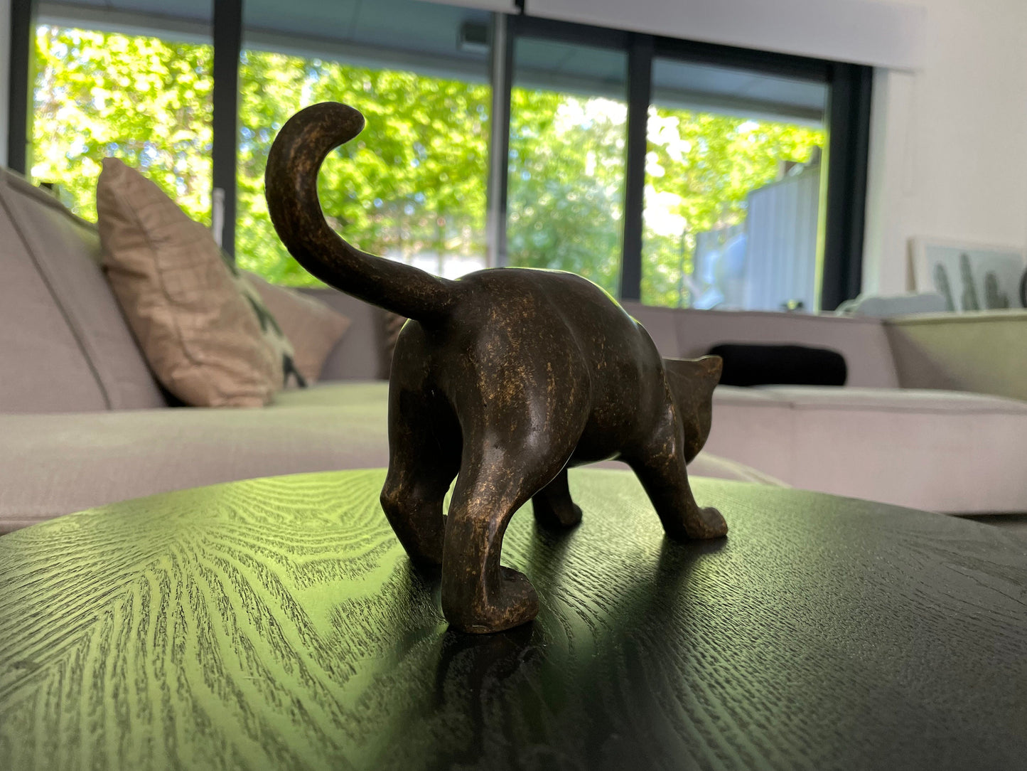 Playful Stalker Cat – Bronze Sculpture. 23x8x13cm