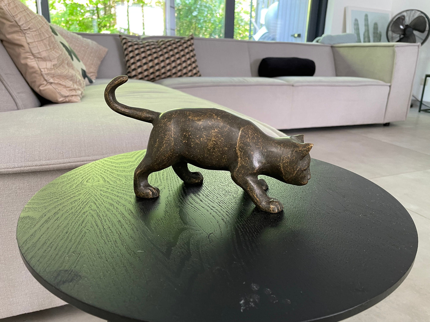 Playful Stalker Cat – Bronze Sculpture. 23x8x13cm