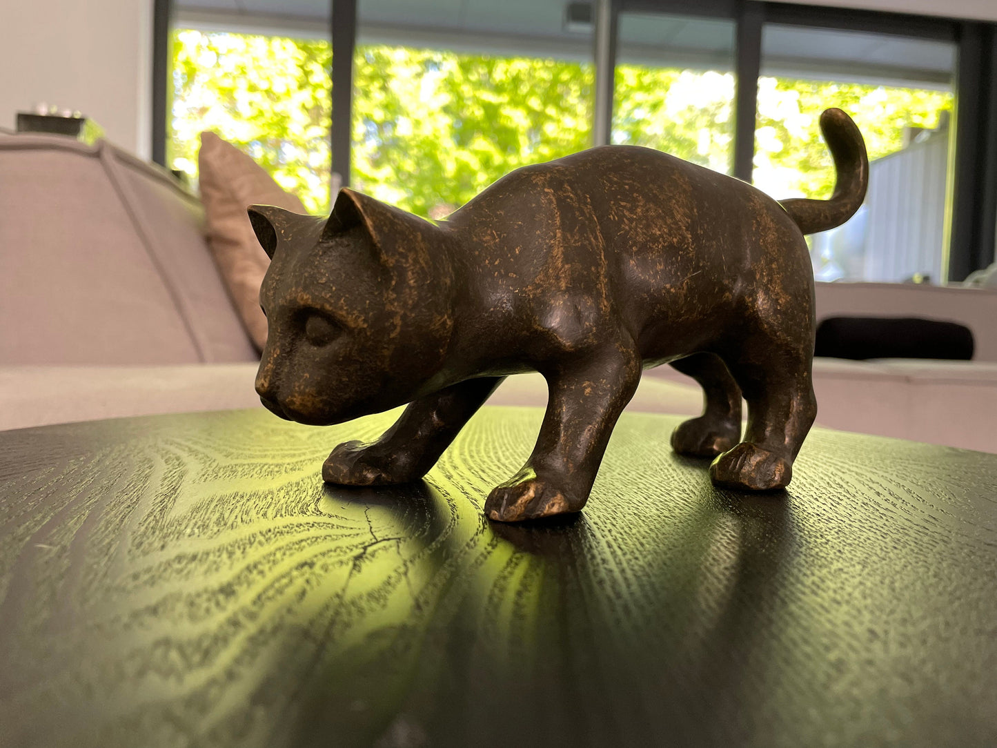 Playful Stalker Cat – Bronze Sculpture. 23x8x13cm