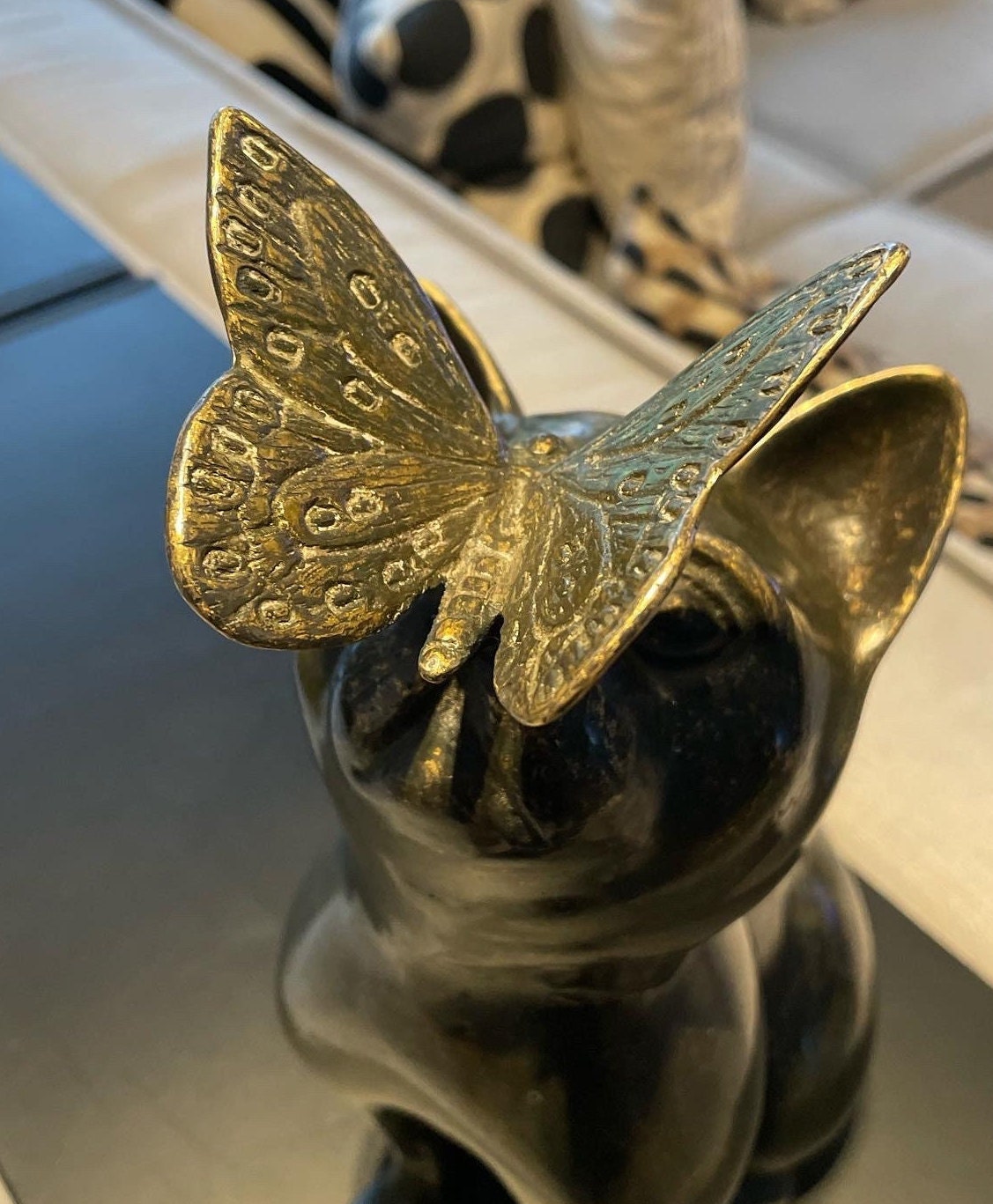 Cat with Butterfly – Bronze Sculpture. 25x16x38cm