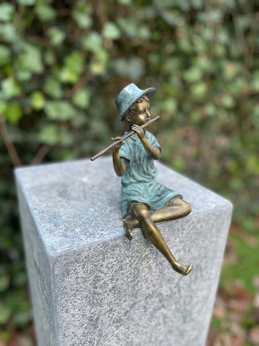 Boy with Flute – Bronze Sculpture. 12x10x20cm - 1.2Kg