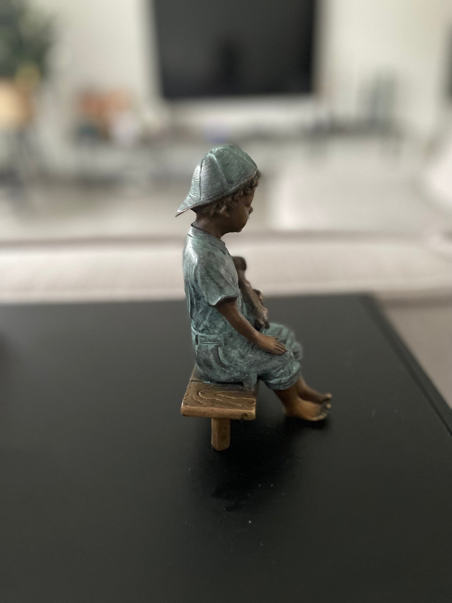 Boy with Puppy – Bronze Sculpture. 8x8x15cm
