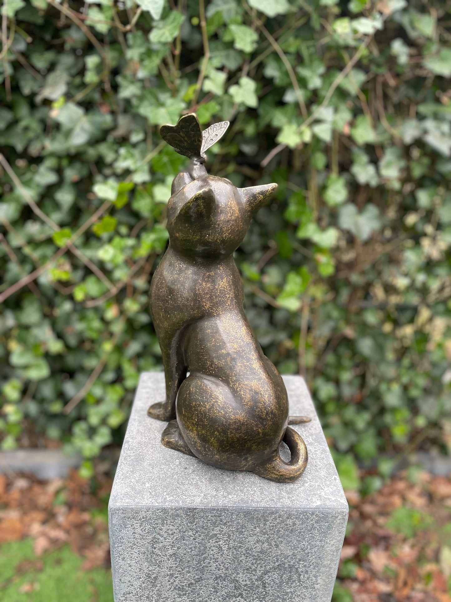 Cat with Butterfly – Bronze Sculpture. 25x16x38cm