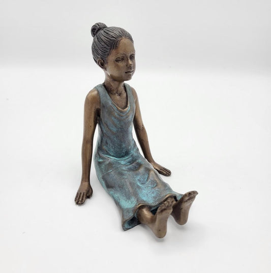 Seated Girl – Bronze Sculpture. 12x10x14cm