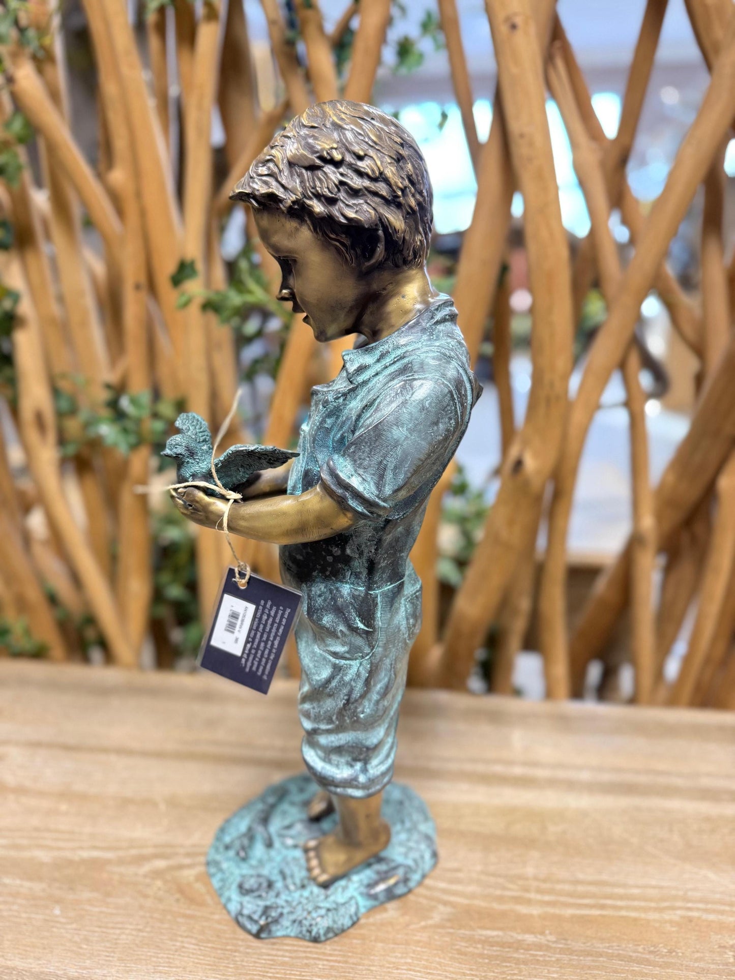 Boy with Bird – Bronze Sculpture. 19x17x53cm - 6.1Kg