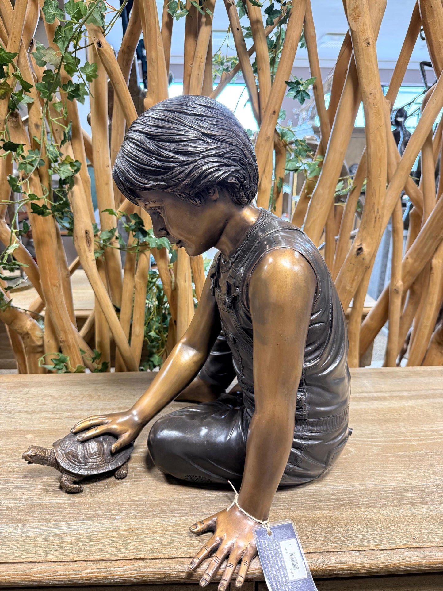 Boy with Tortoise – Bronze Sculpture. 43x42x48cm