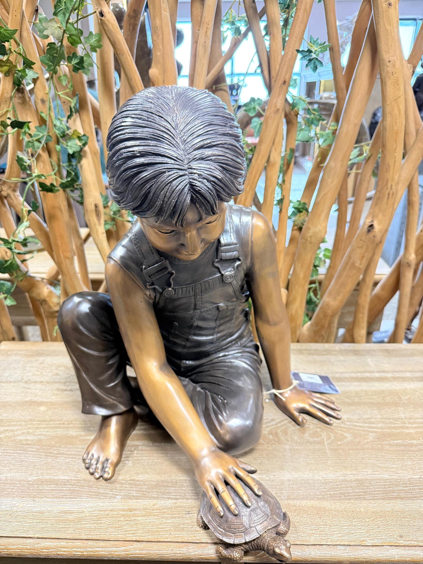 Boy with Tortoise – Bronze Sculpture. 43x42x48cm