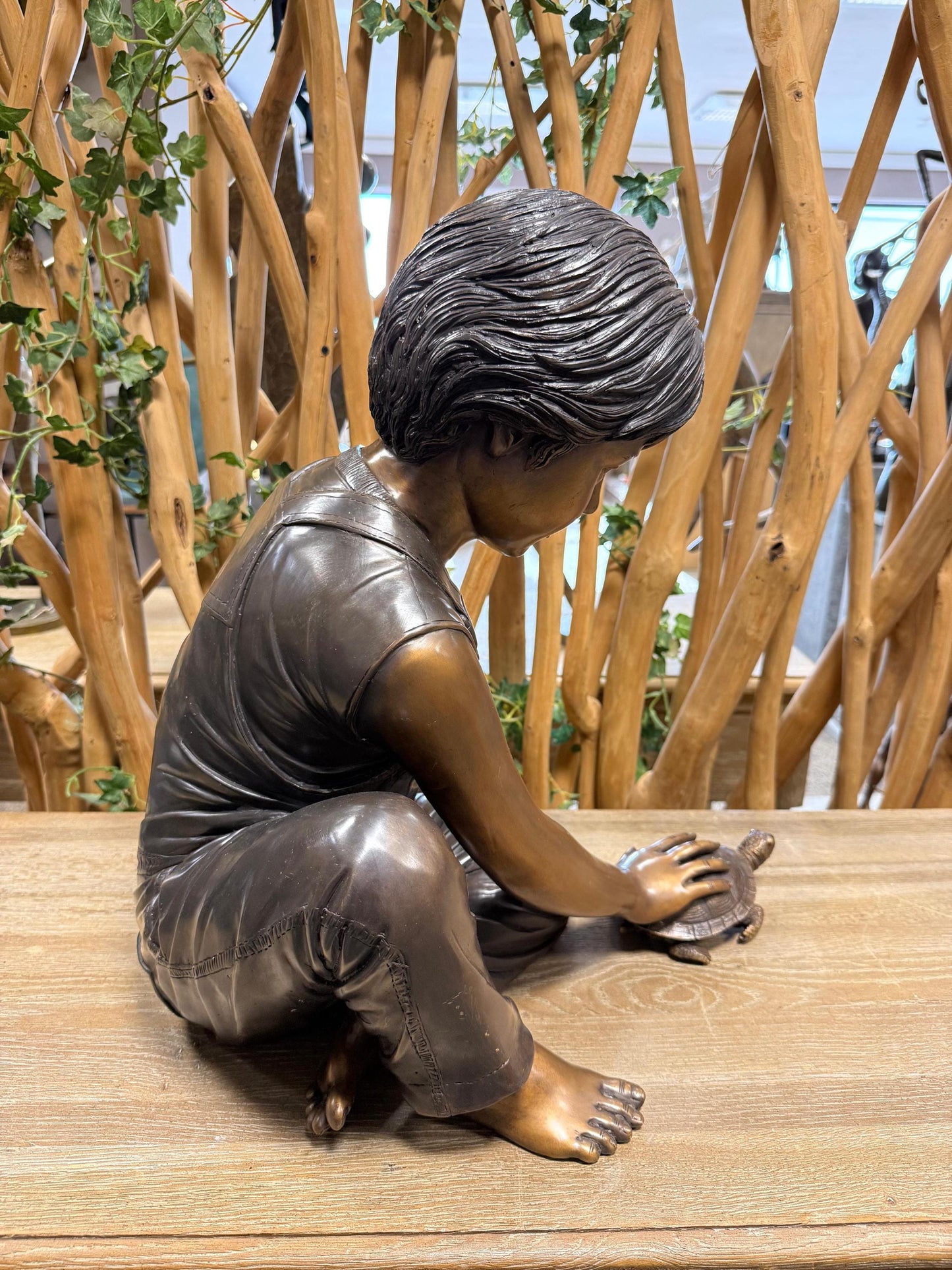 Boy with Tortoise – Bronze Sculpture. 43x42x48cm