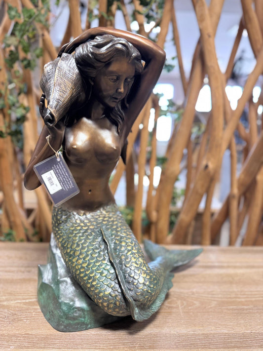 Mermaid with Shell – Bronze Sculpture. 65x60x83cm