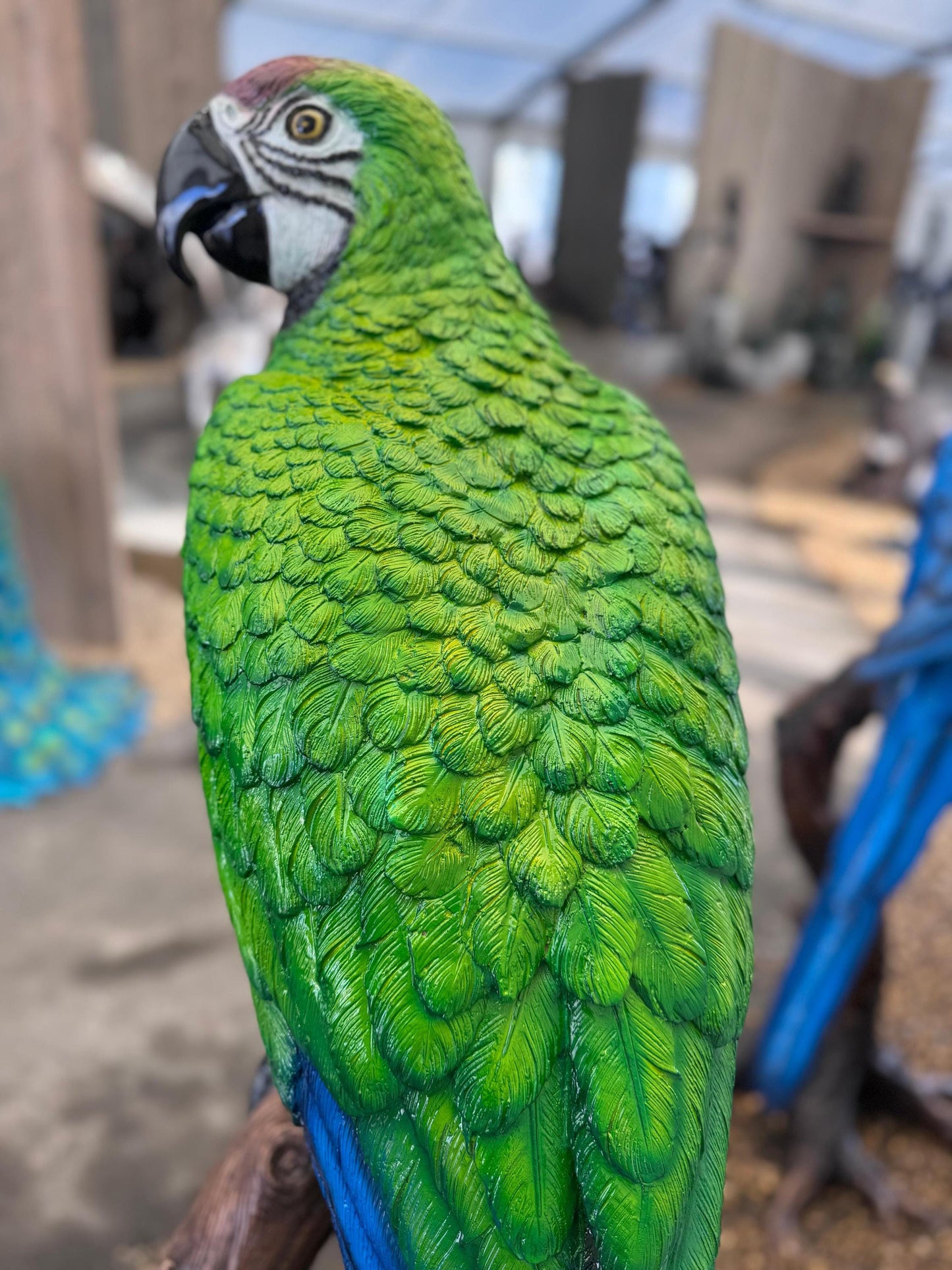 Green Macaw on Branch – Bronze Sculpture. 70x70x168cm - 15Kg