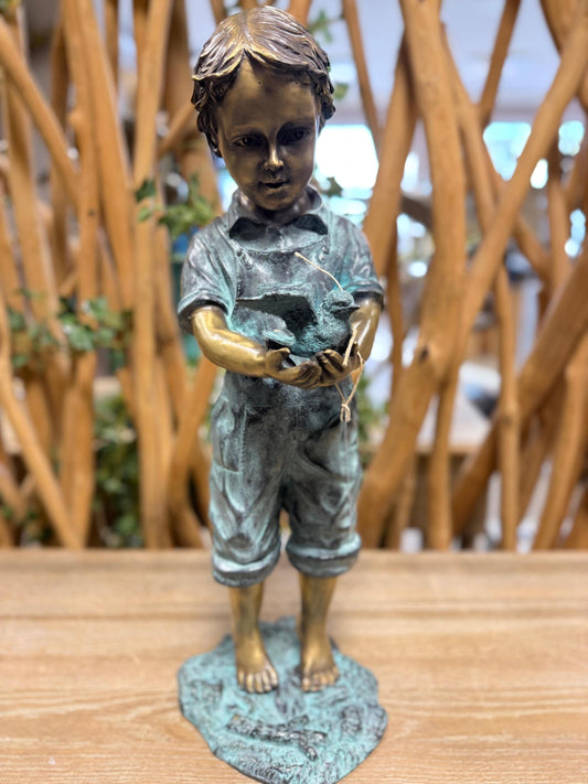 Boy with Bird – Bronze Sculpture. 19x17x53cm - 6.1Kg