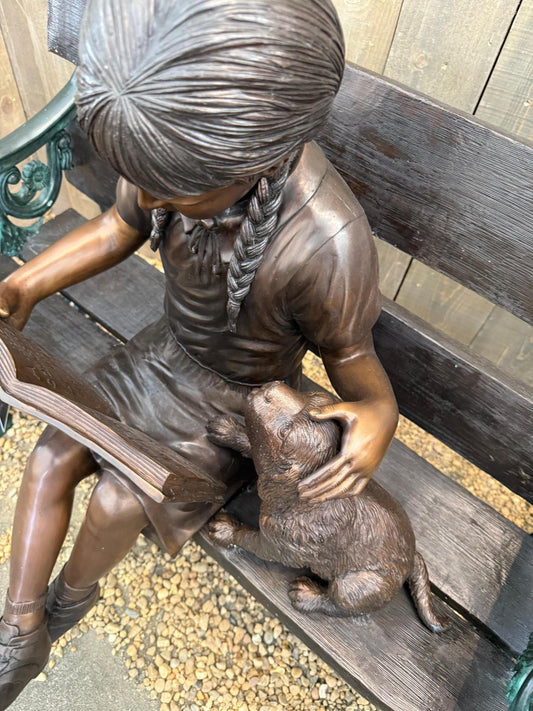 Story Time on the Bench – Bronze Sculpture. 102x65x80cm