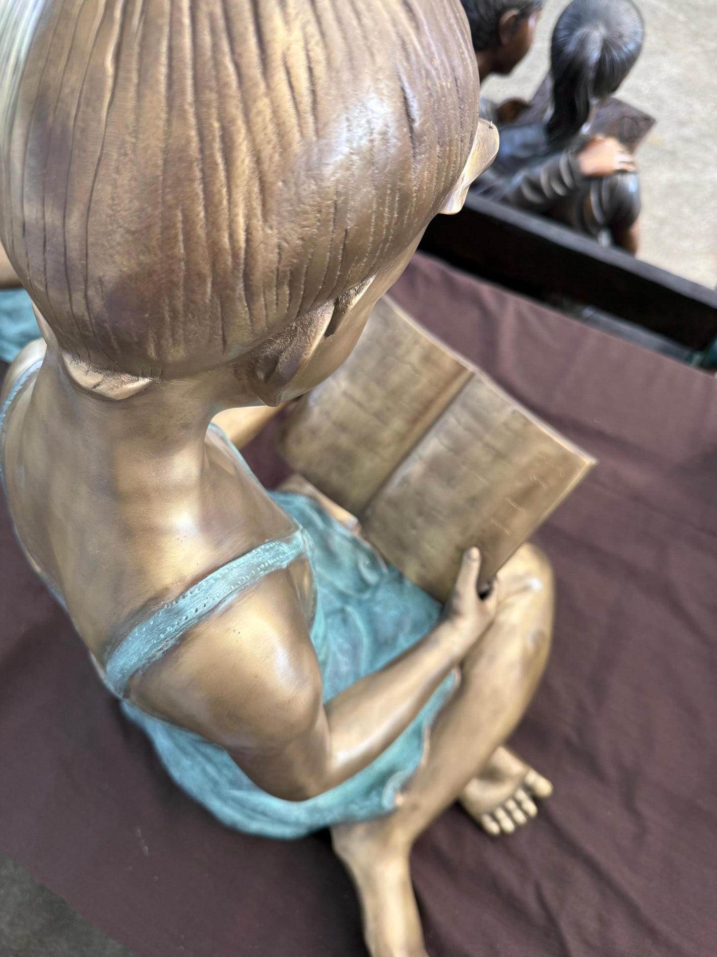 Reading Girl in Dress – Bronze Sculpture. 23x24x40cm