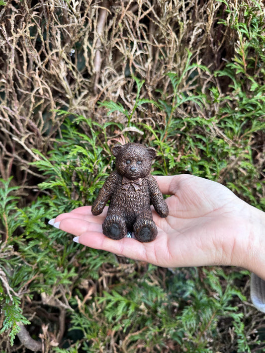 Teddy Bear with Bow – Bronze Sculpture. 7x7x8cm