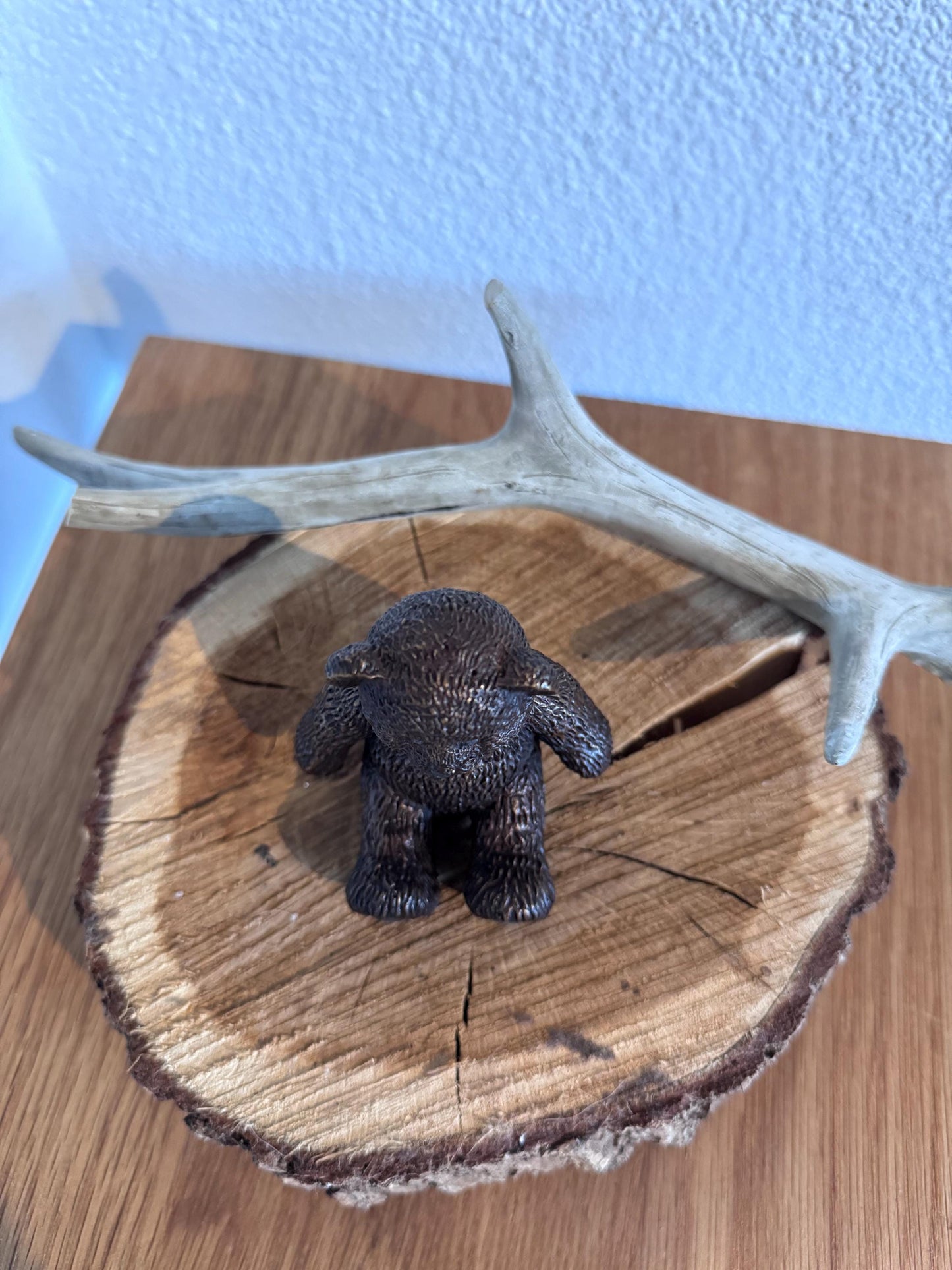 Teddy Bear with Bow – Bronze Sculpture. 7x7x8cm