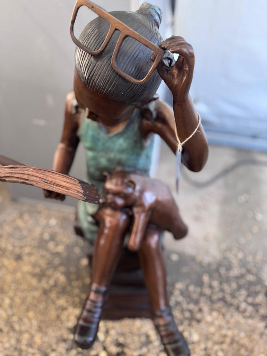 Reading Girl with Glasses – Bronze Sculpture. 54x51x94cm