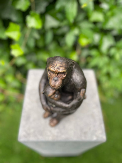 Macaco de bronze com bebê - chimpanzé - 17x8x9cm