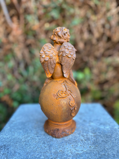 Anjo em ferro fundido enferrujado - Decoração de jardim - Escultura - Interior - Escritório - Enferrujado - 1,2Kg