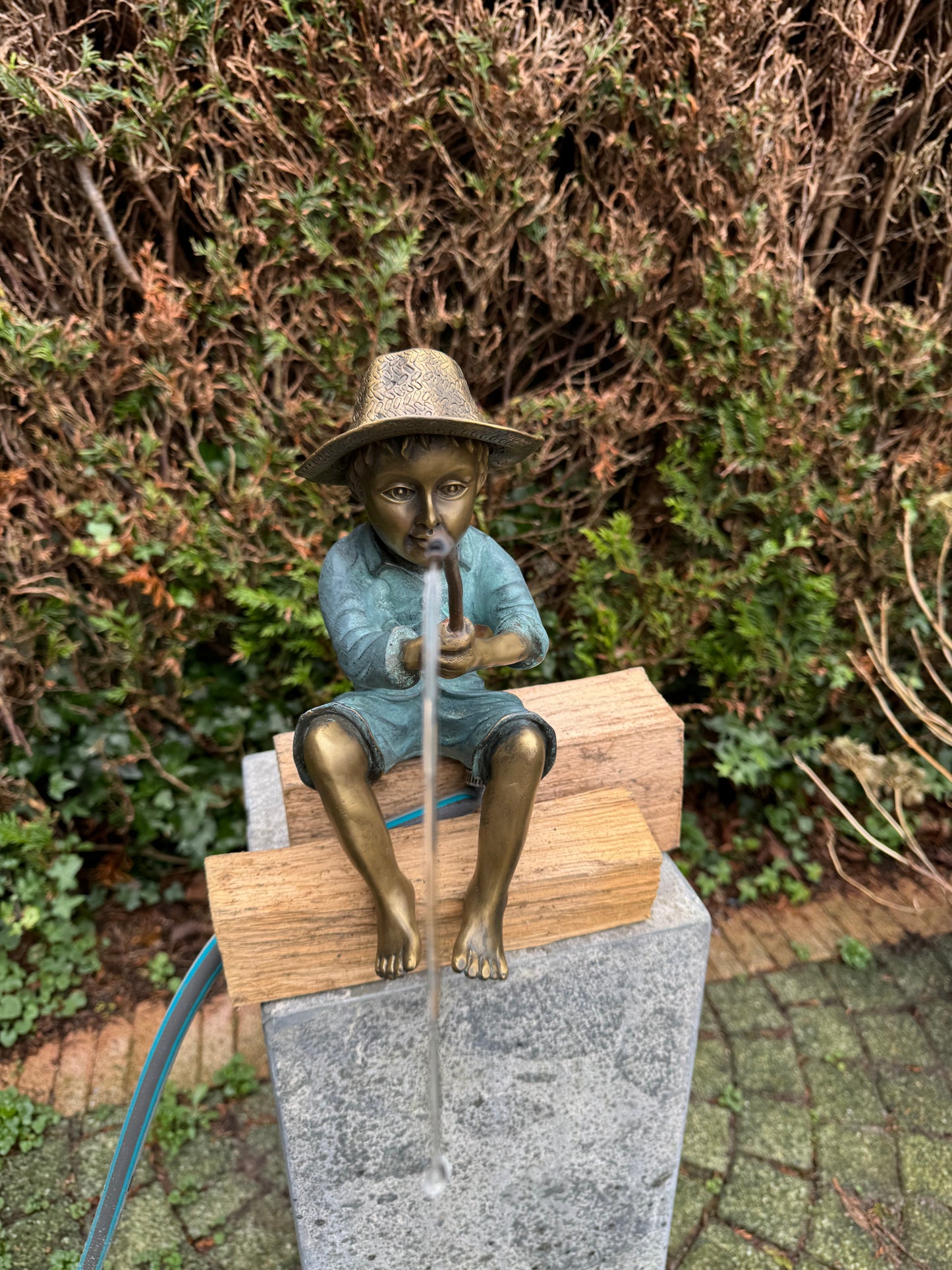 Menino pescador de bronze - Fonte - Lagoa - Escultura - Interior