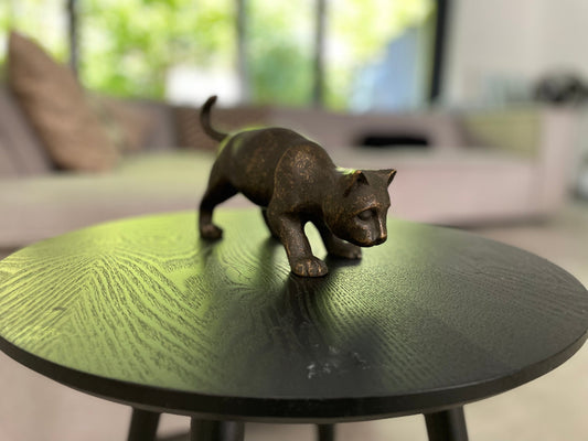 Playful Stalker Cat – Bronze Sculpture. 23x8x13cm