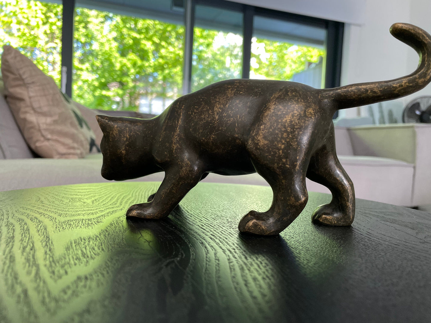 Playful Stalker Cat – Bronze Sculpture. 23x8x13cm