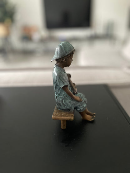 Boy with Puppy – Bronze Sculpture. 8x8x15cm