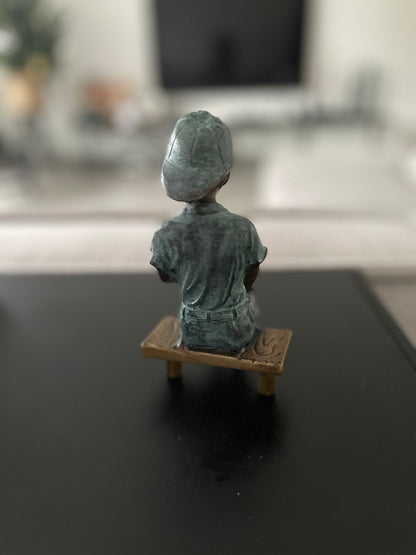 Boy with Puppy – Bronze Sculpture. 8x8x15cm