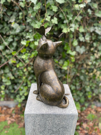 Cat with Butterfly – Bronze Sculpture. 25x16x38cm
