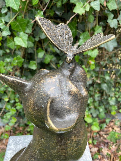 Cat with Butterfly – Bronze Sculpture. 25x16x38cm