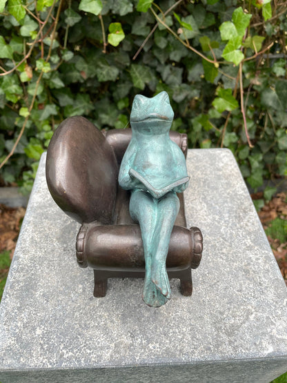 Reading Frog – Bronze Sculpture. 18x11x13cm - 2Kg