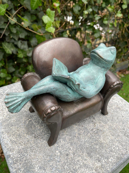 Reading Frog – Bronze Sculpture. 18x11x13cm - 2Kg
