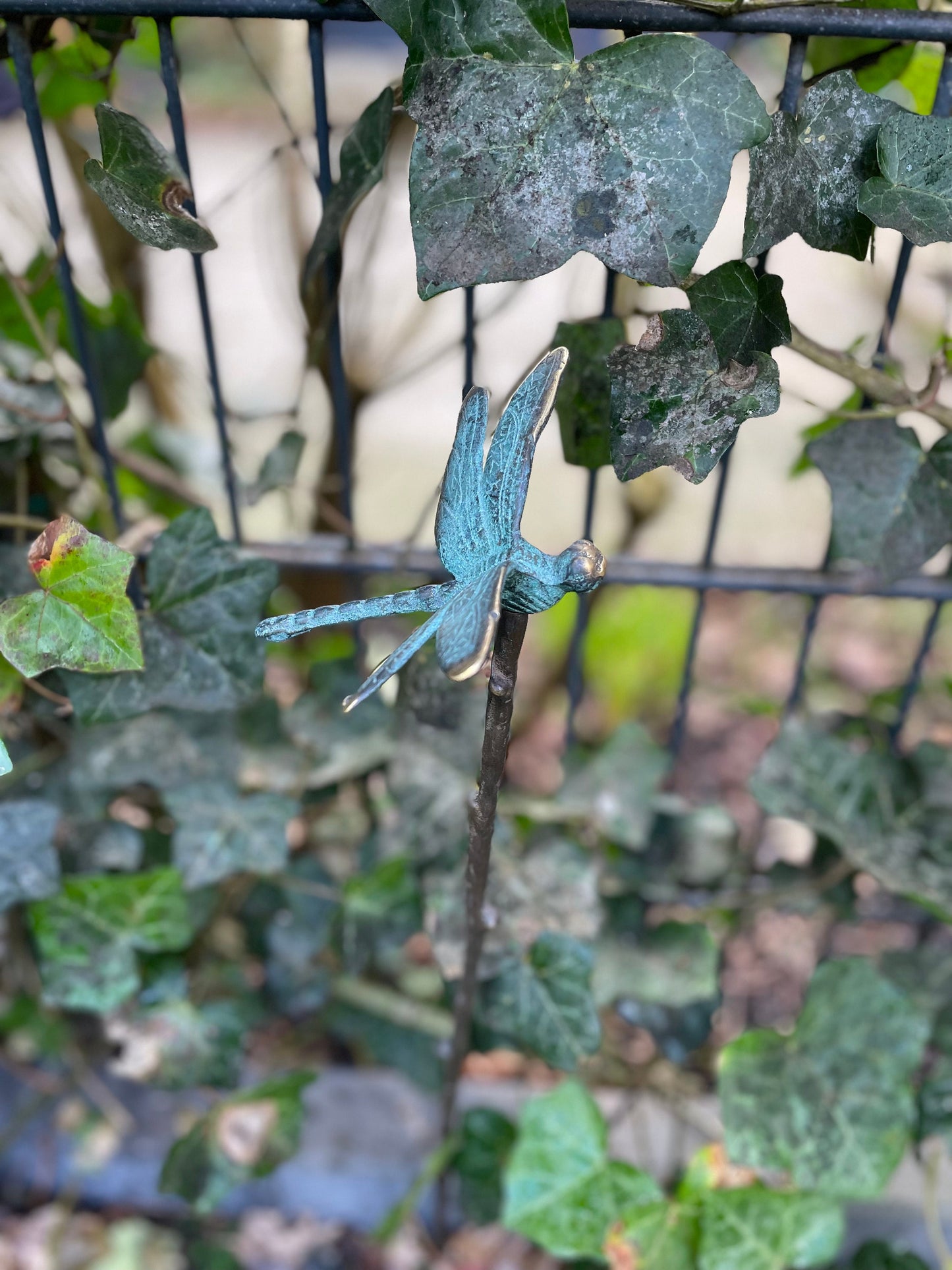 Dragonfly Garden Stake – Bronze Sculpture. 10x10x60cm