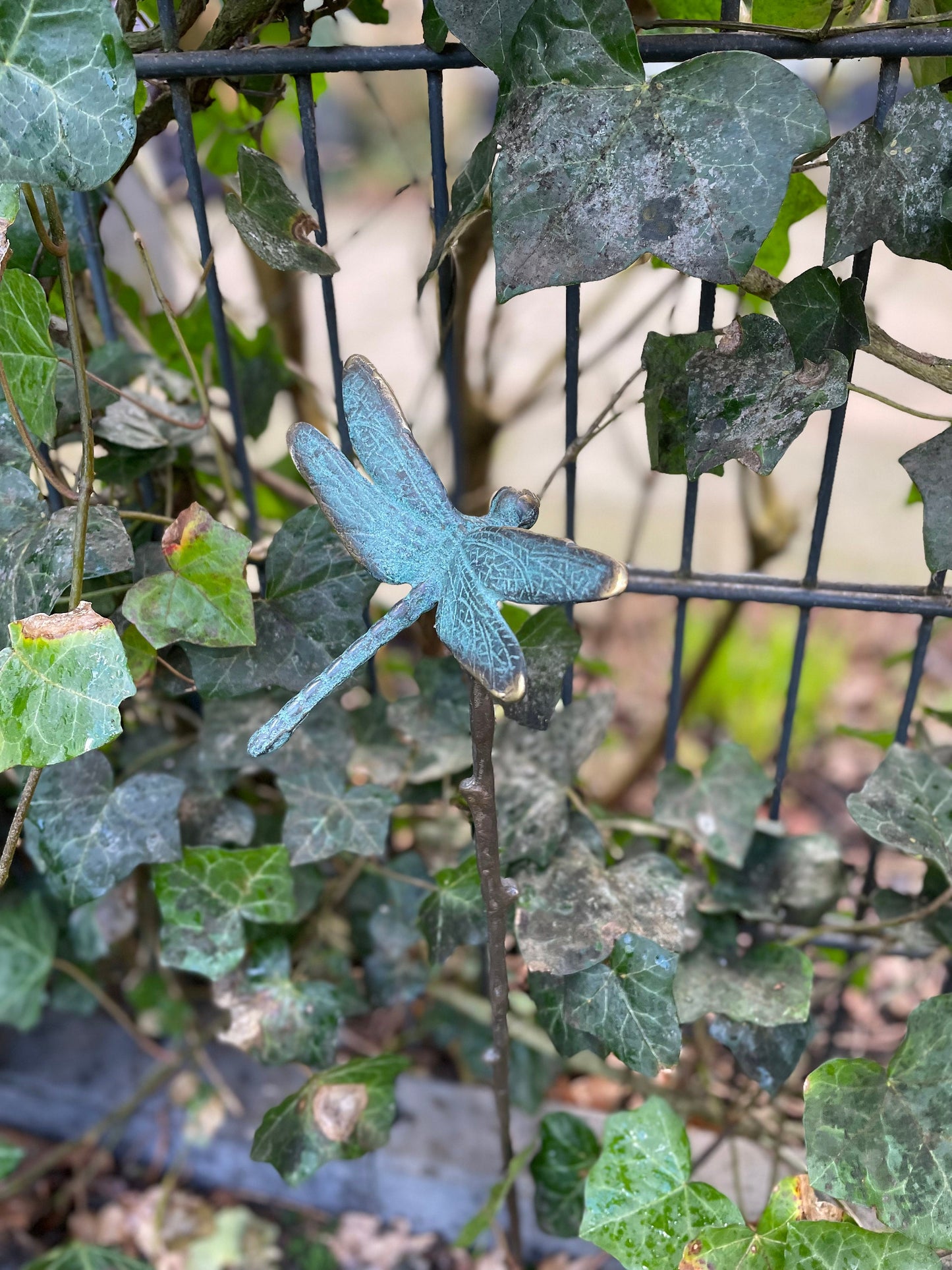 Dragonfly Garden Stake – Bronze Sculpture. 10x10x60cm