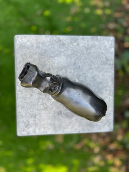 Playful Hippo – Bronze Sculpture. 20x7x12cm - 0.8Kg
