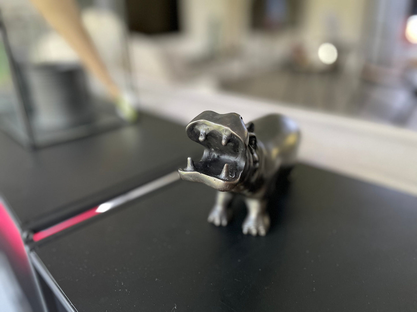 Playful Hippo – Bronze Sculpture. 20x7x12cm - 0.8Kg